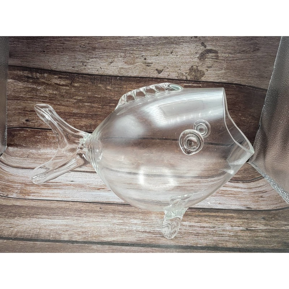 Clear Blenko style open mouth fish vase 13"x8.5"